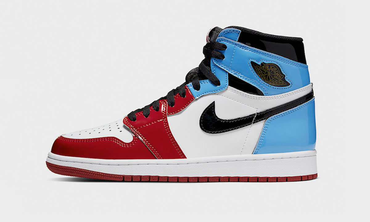 blue and red shiny jordan 1